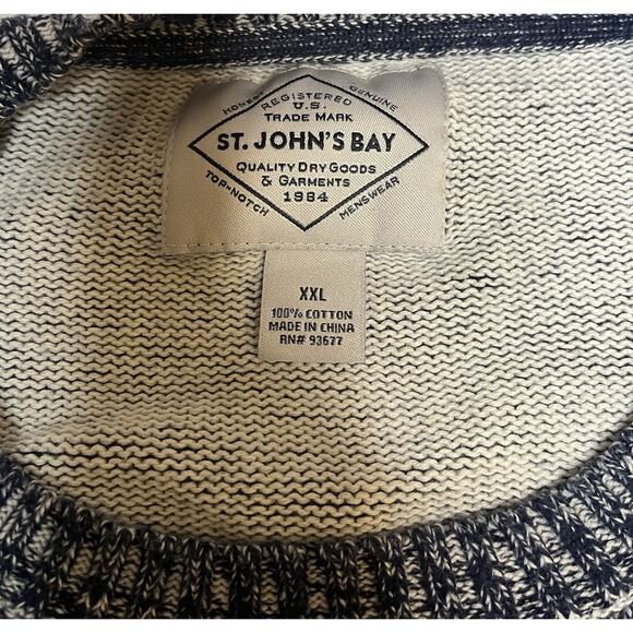 100% Cotton Navy Blue White Men’s Sweater XXL Pullover Crewneck St. John’s Bay - Picture 5 of 6